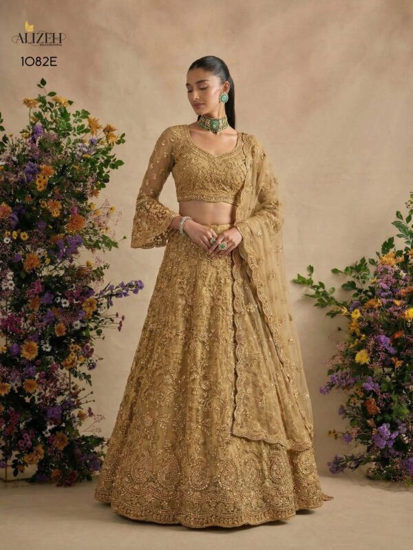 ALIZEH 1082 COLORS BLOUSE,LEHENGA & DUPATTA-BUTTERFLY NET
INNER-BANGLORI SILK WEDDING LEHENGA - 1082-E