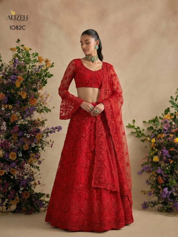 ALIZEH 1082 COLORS BLOUSE,LEHENGA & DUPATTA-BUTTERFLY NET
INNER-BANGLORI SILK WEDDING LEHENGA - 1082-C