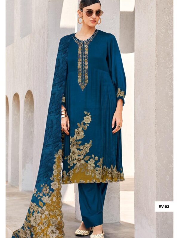 VARSHAA  FASHION
EVREEN EV-01 TO EV-04 SERIES VISCOSE MUSLIN  DIGITALLY  PRINTED WITH EMBROIDERED NECKLINE SALWAR KAMEEZ - EV-03