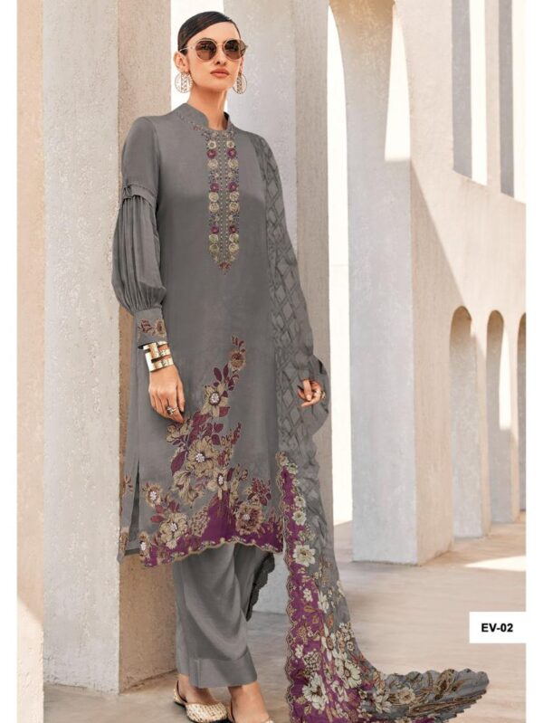 VARSHAA  FASHION
EVREEN EV-01 TO EV-04 SERIES VISCOSE MUSLIN  DIGITALLY  PRINTED WITH EMBROIDERED NECKLINE SALWAR KAMEEZ - EV-02